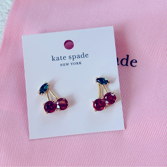 NWT Authentic Kate Spade ♠️ Crystal Cherry Earrings Red/Green - Picture 5 of 6